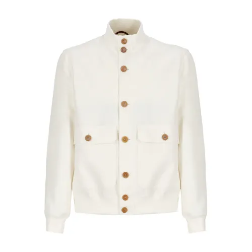 Brunello Cucinelli , Ivory Linen Jacket with High Neck ,White male, Sizes: