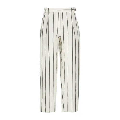 Brunello Cucinelli , Ivory Linen Pants with Belt Loops ,Beige female, Sizes: