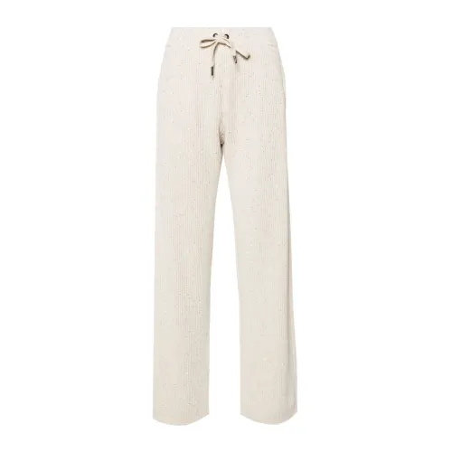 Brunello Cucinelli , Ivory Sequin Knit Trousers ,Beige female, Sizes: