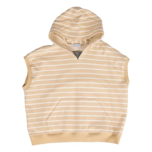 Brunello Cucinelli , Kids Hooded Sleeveless Sweatshirt ,Beige male, Sizes: