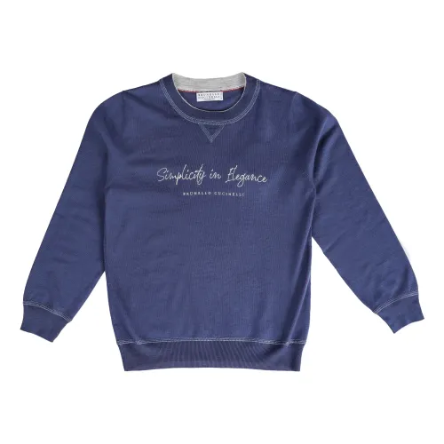 Brunello Cucinelli , Kids Pullover in Virgin Wool and Cashmere ,Blue male, Sizes:
