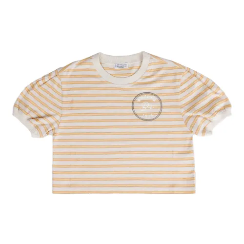 Brunello Cucinelli , Kids T-Shirt with Metal Fiber ,Yellow female, Sizes: