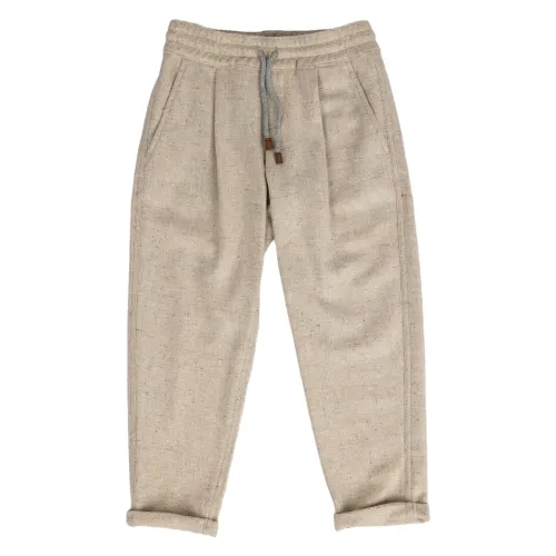 Brunello Cucinelli , Kids Trousers with Wool and Cashmere Blend ,Beige male, Sizes: