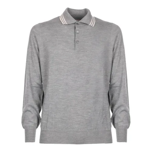 Brunello Cucinelli , Knitted Polo in Grey Wool-Cashmere Blend ,Gray male, Sizes: