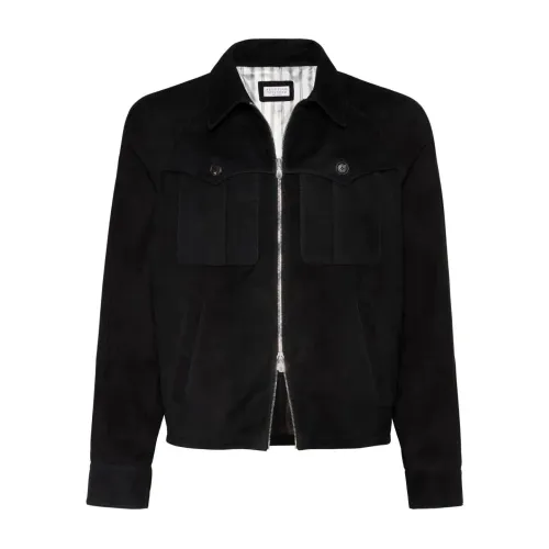 Brunello Cucinelli , Leather Jacket Ce988 ,Black male, Sizes: