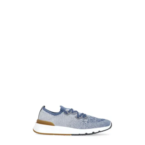 Brunello Cucinelli , Light Blue Cotton Sneakers for Men ,Blue male, Sizes: