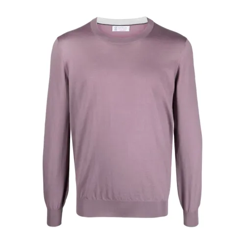 Brunello Cucinelli , Lilac Purple Fine Knit Sweater ,Purple male, Sizes:
