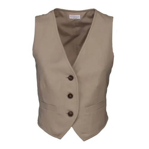Brunello Cucinelli , Linen and Viscose Slim Fit Vest ,Gray female, Sizes: