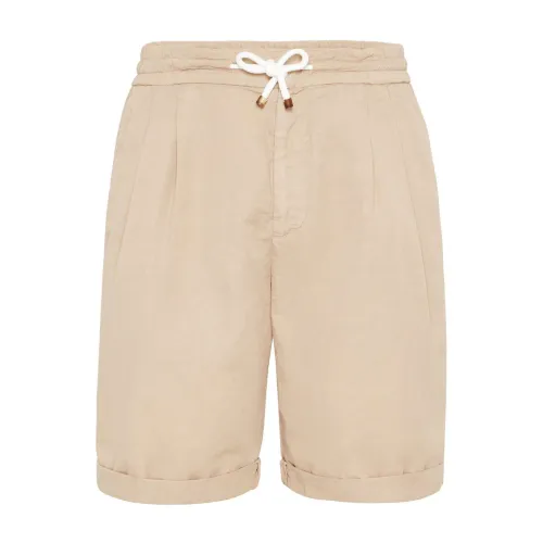 Brunello Cucinelli , Linen/Cotton Drawstring Shorts ,Beige male, Sizes: