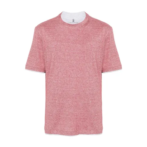 Brunello Cucinelli , Linen/Cotton T-Shirt, Made in Italy ,Pink male, Sizes: