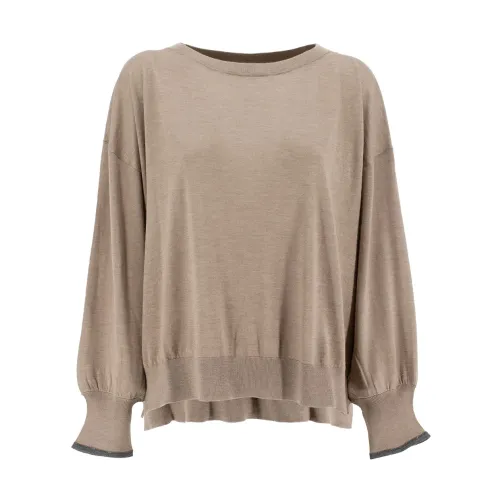 Brunello Cucinelli , Luxury Cashmere and Silk Sweater ,Brown female, Sizes: