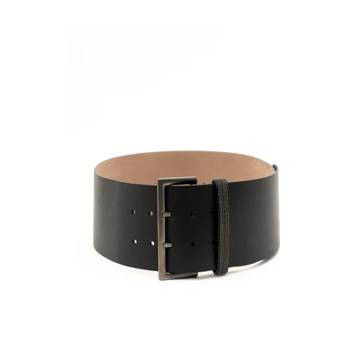Brunello Cucinelli , Luxury Leather Belt with Metal Buckle ,Black female, Sizes: