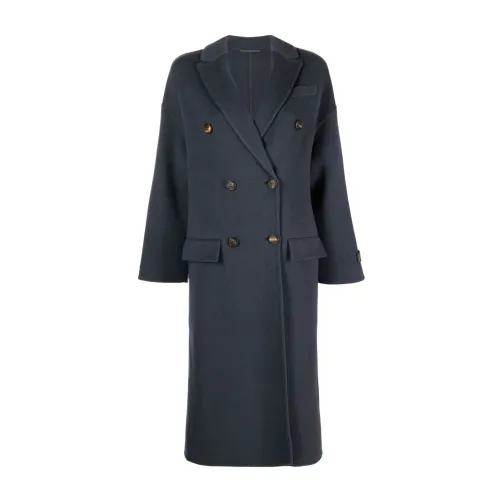 Brunello Cucinelli , Luxury Wool-Cashmere Coat ,Blue female, Sizes: