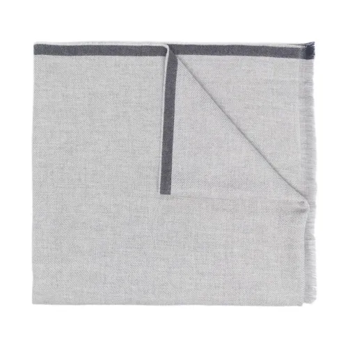 Brunello Cucinelli , Luxury Wool Cashmere Scarves in Gray, Navy, and Tortora ,Gray male, Sizes: ONE
