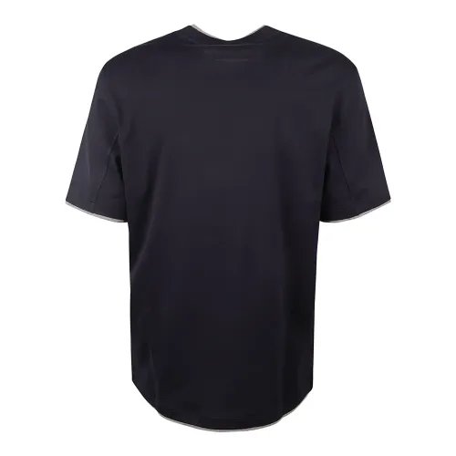 Brunello Cucinelli , Mens Cobalt Grey T-Shirt with Logo ,Blue male, Sizes: