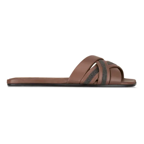 Brunello Cucinelli , Monili embellished leather sandals ,Brown female, Sizes: