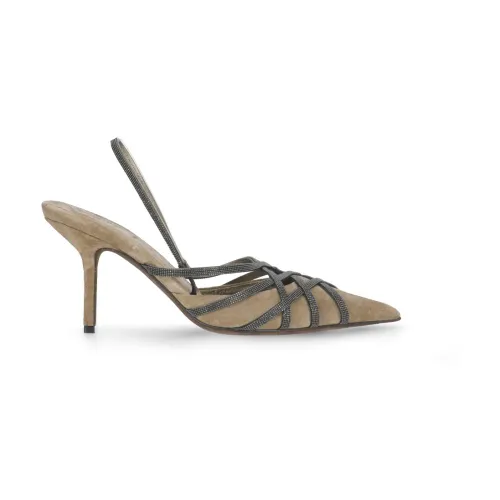 Brunello Cucinelli , Natural Suede High Heel Sandals ,Beige female, Sizes: