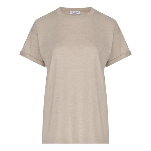 Brunello Cucinelli , Oversized Lurex T-Shirt ,Brown female, Sizes: