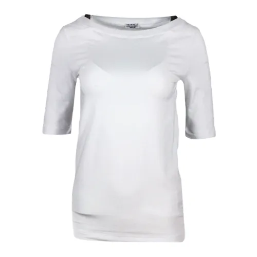 Brunello Cucinelli , Quarter Sleeve Boat Neck T-Shirt ,White female, Sizes: