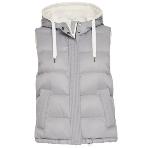 Brunello Cucinelli , Quilted Padded Gilet with Drawstring Hood ,Gray female, Sizes: