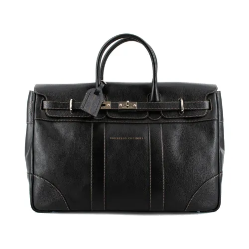 Brunello Cucinelli , Refined Leather Bag with Adjustable Strap ,Black male, Sizes: ONE SIZE