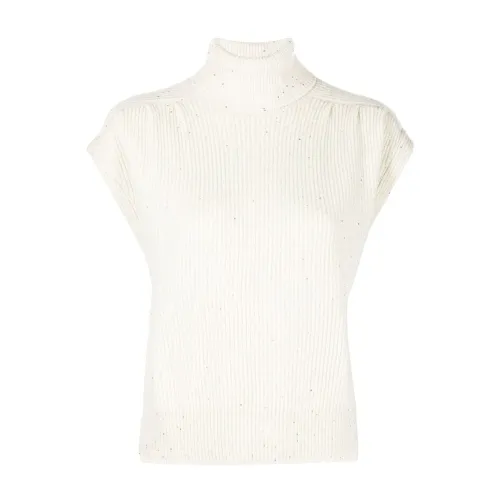 Brunello Cucinelli , Sequin Embellished Ribbed Knit Blouse ,White female, Sizes: