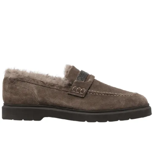 Brunello Cucinelli , shearling-lined suede loafers ,Brown female, Sizes: