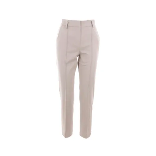 Brunello Cucinelli , Slim-Fit Cropped Trousers in Quartz Grey Drill Cotton ,Beige female, Sizes: