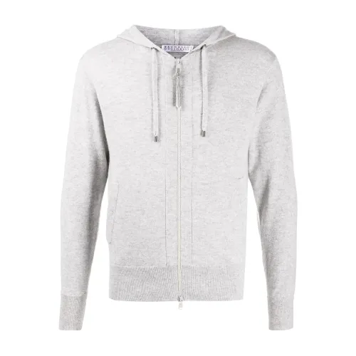 Brunello Cucinelli , Stone Grey Cashmere Hoodie with Drawstring ,Gray female, Sizes: