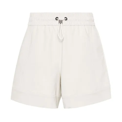 Brunello Cucinelli , Stretch Cotton Shorts with Elastic Waistband ,White female, Sizes: