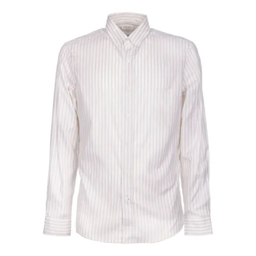 Brunello Cucinelli , Striped Cotton Shirt - Regular Fit ,Gray male, Sizes: