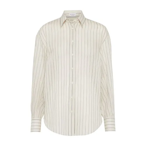 Brunello Cucinelli , Striped cotton/silk shirt ,Beige female, Sizes: