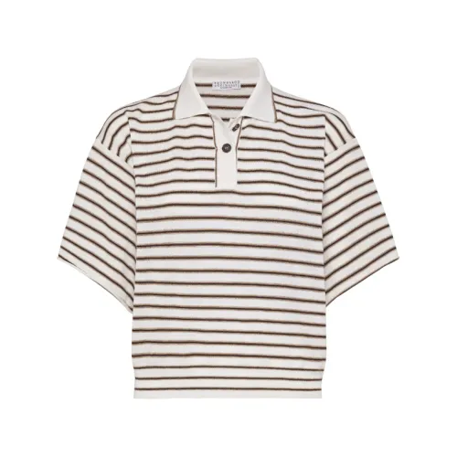 Brunello Cucinelli , Striped Cropped Polo Shirt ,Multicolor female, Sizes: