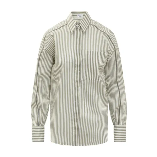Brunello Cucinelli , Striped Decorated Shirt - Regular Fit ,Green female, Sizes: