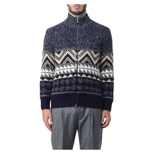 Brunello Cucinelli , Stylish Blue Zip-Through Sweatshirt ,Blue male, Sizes: