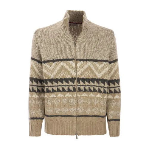 Brunello Cucinelli , Stylish Zip-through Sweatshirt for Men ,Beige male, Sizes: