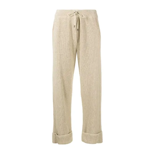 Brunello Cucinelli , Taupe Trousers for Women ,Beige female, Sizes: