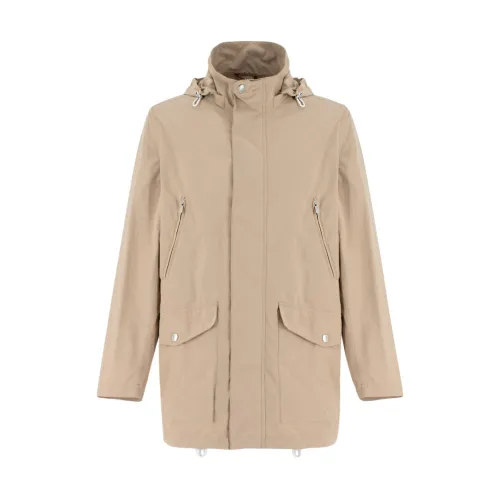 Brunello Cucinelli , Technical Fabric Parka with Hood ,Beige male, Sizes: