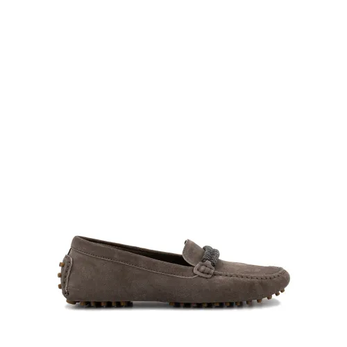 Brunello Cucinelli , Timeless Suede Moccasins with Jewel Detail ,Brown female, Sizes: