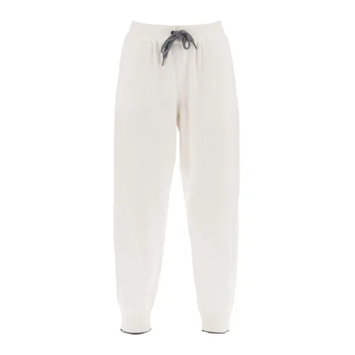 Brunello Cucinelli , White Cashmere Trousers with Drawstring Waist ,White female, Sizes: