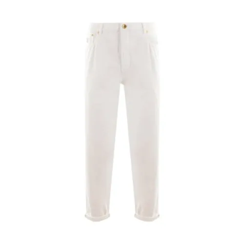 Brunello Cucinelli , White Denim Jeans with Logo Embroidery ,White male, Sizes: