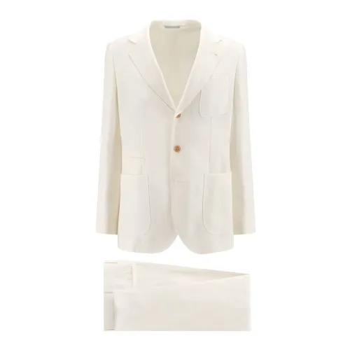 Brunello Cucinelli , White Linen Wool Silk Suit ,White male, Sizes: