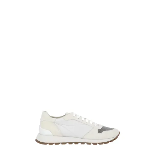 Brunello Cucinelli , White Suede Leather Sneakers with Diamond Cut-BR Detailing ,White female, Sizes: