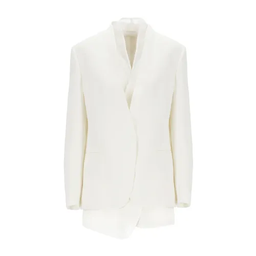 Brunello Cucinelli , White Viscose Jacket with Brass Detailing ,White female, Sizes: