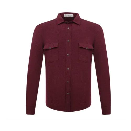 Brunello Cucinelli , Wool Blend Silk Press Shirt ,Red male, Sizes: