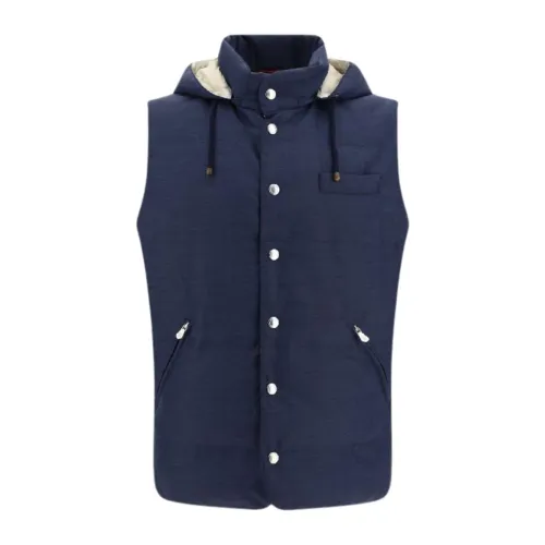 Brunello Cucinelli , Wool Hooded Vest ,Blue male, Sizes:
