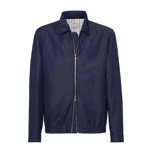 Brunello Cucinelli , Wool/Linen Bomber Jacket ,Blue male, Sizes: