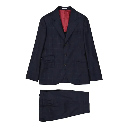 Brunello Cucinelli , Wool Suit with Button Closure and Zip Fastening ,Blue male, Sizes: