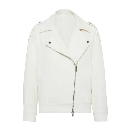 Brunello Cucinelli , Zip-up Biker Jacket ,White female, Sizes: