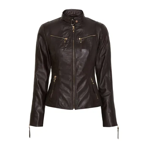 Btfcph , Biker Jacket in Soft Lambskin with Zipper and High Collar ,Brown female, Sizes: